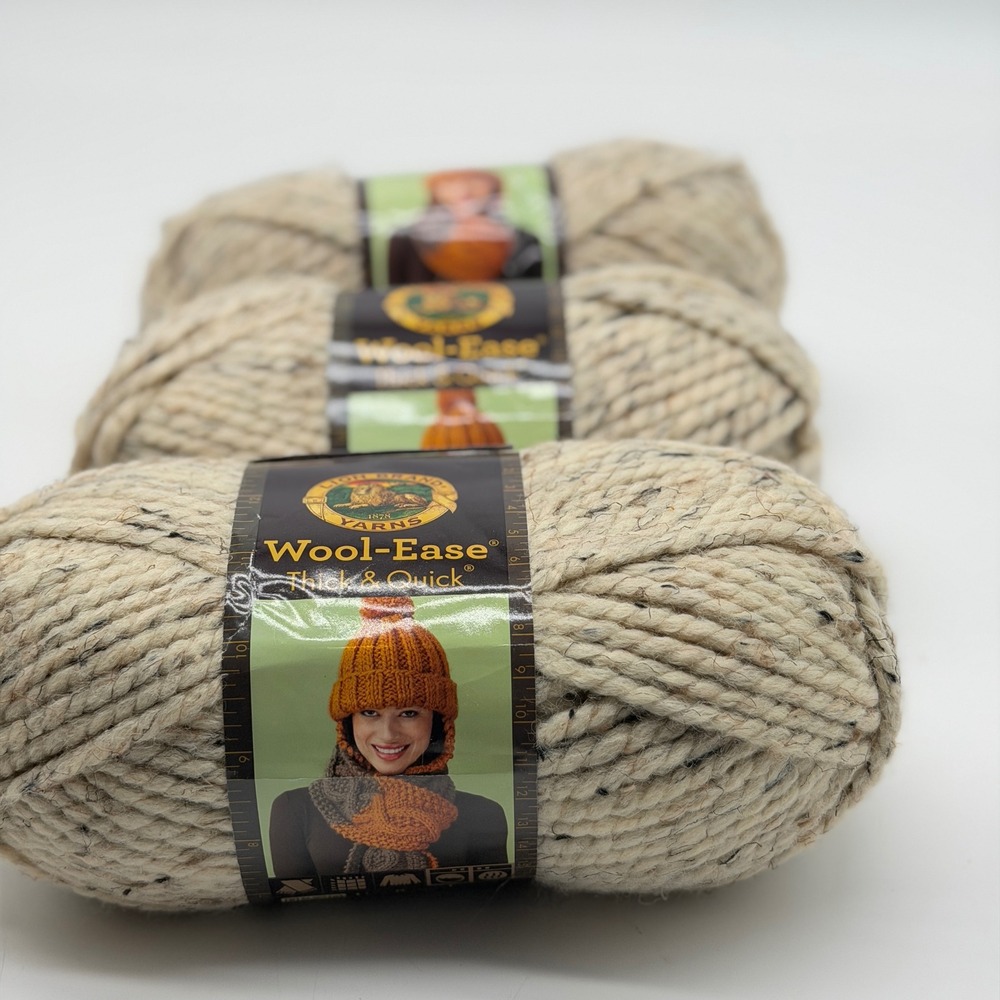 Lion Brand Wool-Ease Thick & Quick Super Bulky Yarn Oatmeal Tweed 3 Skeins